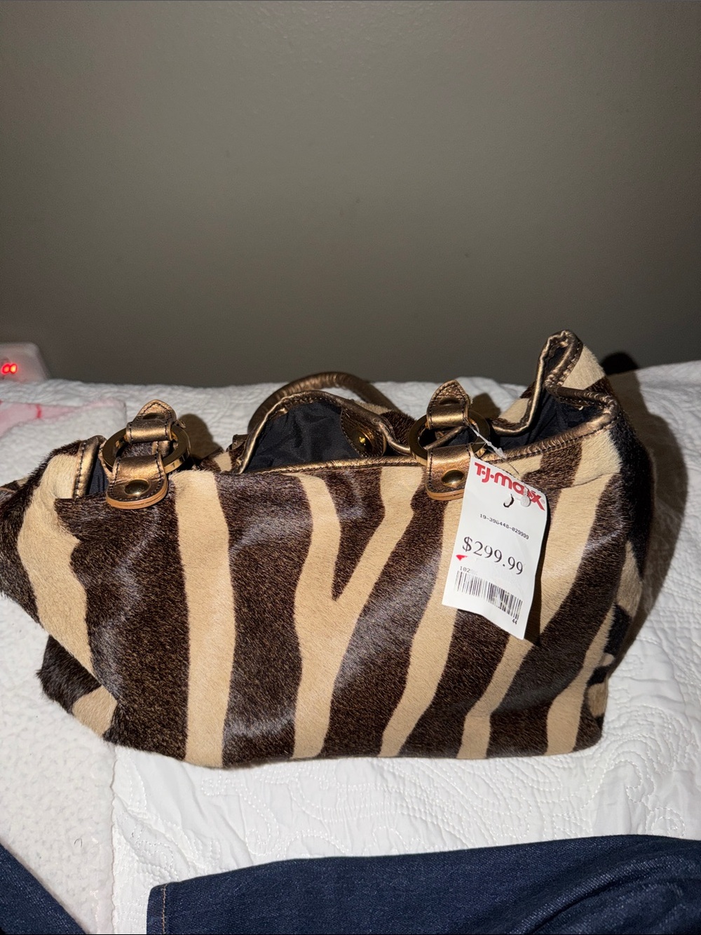 Vintage Claudia Firenze Zebra-Print Shoulder Bag with Metallic Brown Trim - Picture 5 of 9